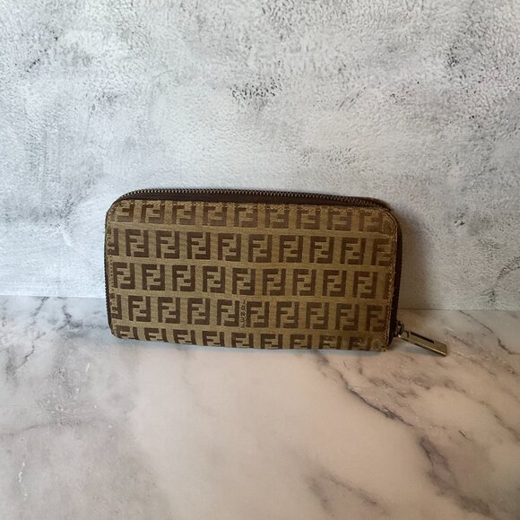 Fendi Zucca Brown Tan Zip Around Long Wallet - Picture 2 of 12